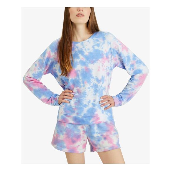 SANCTUARY Tops - SANCTUARY Womens Light Blue Ribbed Tie Dye Long Sleeve Crew Neck Sweatshirt S